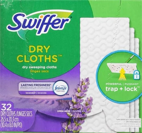 Swiffer Sweeper Dry Sweeping Pad, Multi Surface Refills for Dusters Floor Mop, with Febreze Lavender, 32 count