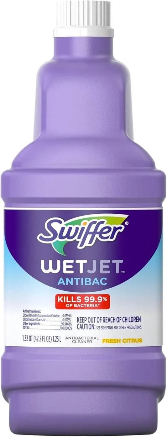 Swiffer WetJet Antibacterial Solution Refill for Floor Mopping and Cleaning, All Purpose Multi Surface Floor Cleaning Solution, Fresh Citrus Scent, 1.25 Liters