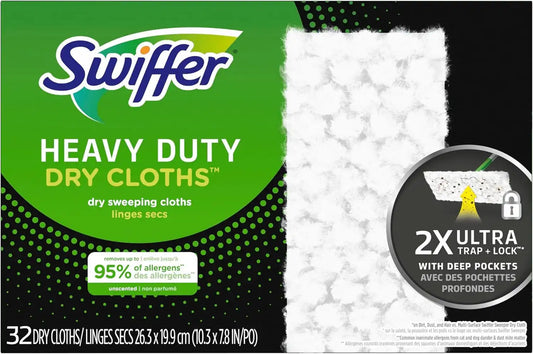 Swiffer Sweeper Heavy Duty Dry Multi-Surface Cloth Refills for Floor Sweeping and Cleaning, Unscented, 32 Count