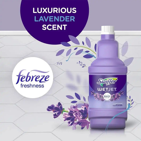 Swiffer WetJet Multi-Purpose Floor and Hardwood Cleaner Solution with Febreze Refill, Lavendar Vanilla and Comfort Scent, 1.25 Liter (4 Pack)